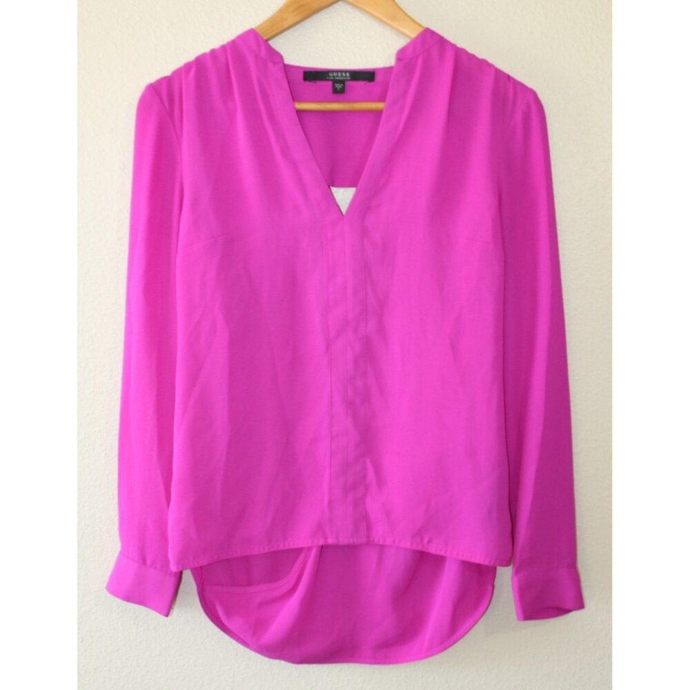 Guess Womens Pink Long Sleeve V Neck Cutout Back Blouse S